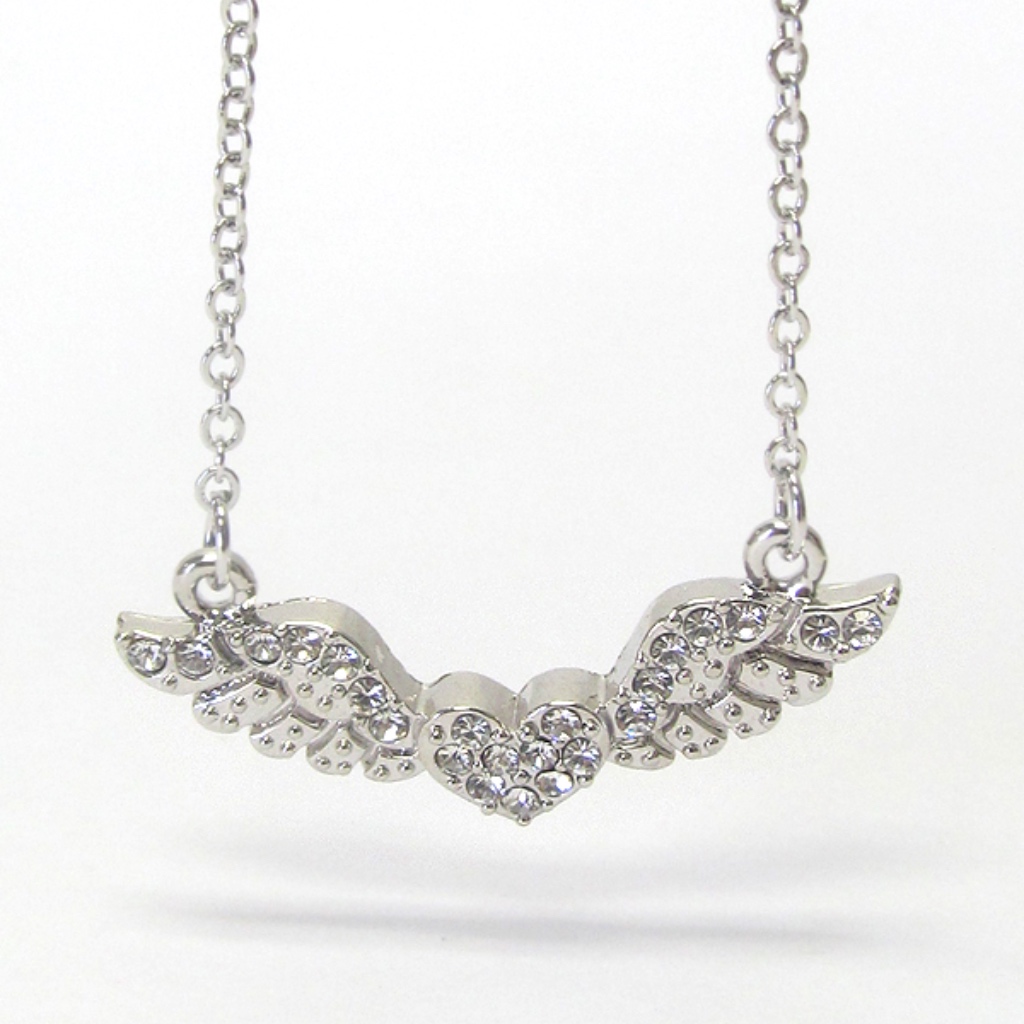 Heart Wings Necklace Crystal Silver Plated 18$